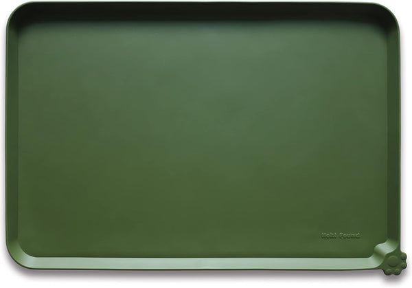 Hoki Found Silicone Pet Food Mats Tray, High-Lips Waterproof Dog Cat Feeding Mat, Dark Olive