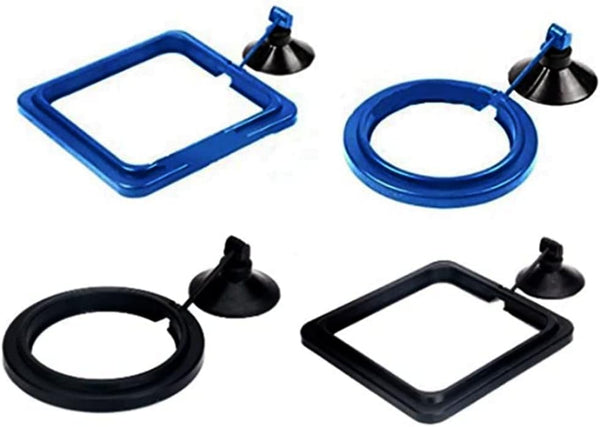 4 Pcs Fish Feeding Ring, Square and Round Aquarium Floating Food Feeder with Suction Cup