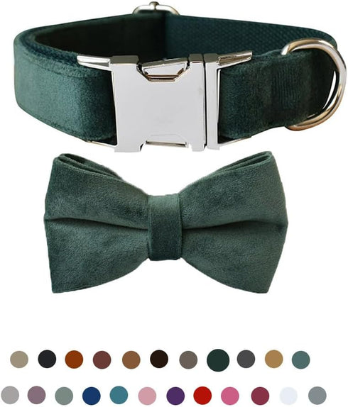 Adjustable Dog Collar with Bow Tie, Velvet Pet Collar for Small Medium Large Dogs and Cats, Neck 10.6-16.1 Inches