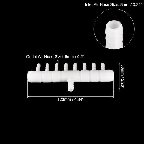 uxcell 5Pcs 8mm to 5.5mm 8 Ways Air Line Tubing Splitter Connector Fish Tank Oxygen Pipe Air Tubing Adapter for Aquarium, White