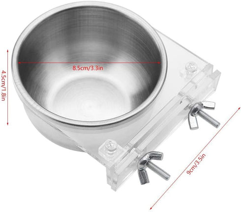 Stainless Steel Hanging Bowl Bird Food Feeding Dish, Water Seed Feeder with Screw Attachment for Bird Cage