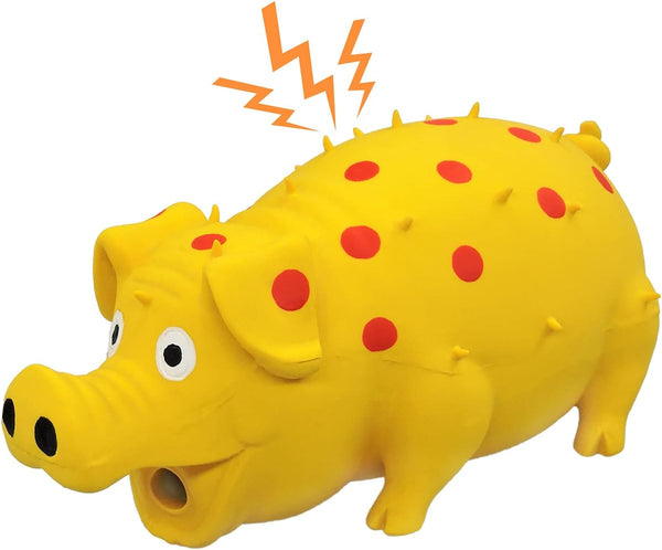 Andiker Dog Squeaky Toy, Durable Latex Chew Toy with Sound Squeaker for Dogs, 8" Yellow Pig Toy