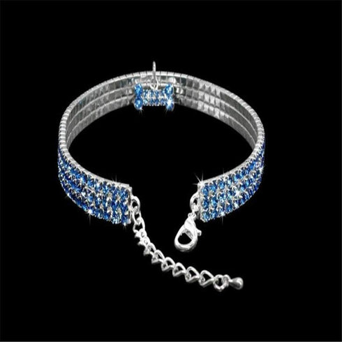 Dogs Kingdom Amazing 3 Rows Rhinestones Necklace, Pet Cat Dog Collar Bling Jewelry for Party Wedding Accessories, Dark