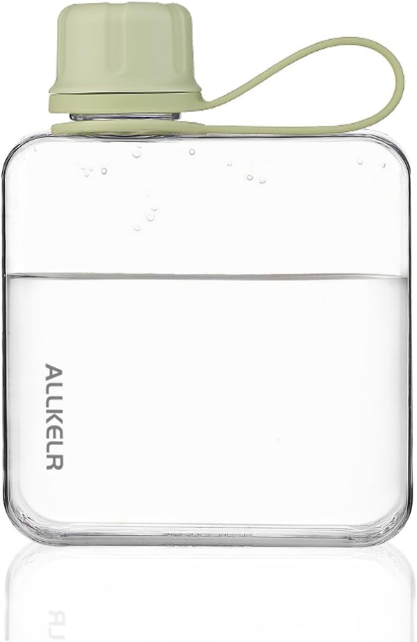 Portable Flat Water Bottle, 10.8 oz BPA Free Reusable Tritan Plastic, Lightweight Leakproof Slim for Hiking