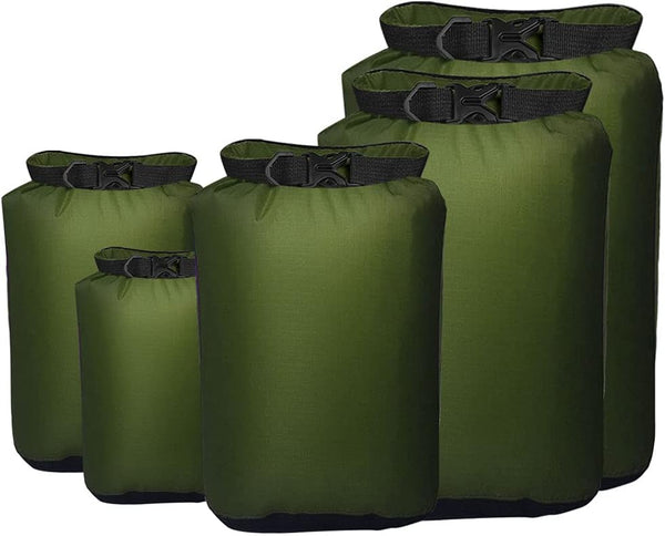 Pimoys 5 Pack Waterproof Dry Sacks, Lightweight Outdoor Dry Bags 20L/12L/10L/6L/3.5L for Kayaking, Camping, Rafting