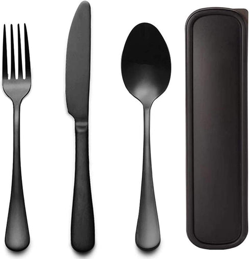 Portable Utensils Set with Case, 3 Piece Stainless Steel Reusable Flatware Set for Camping, Office, Lunch Box