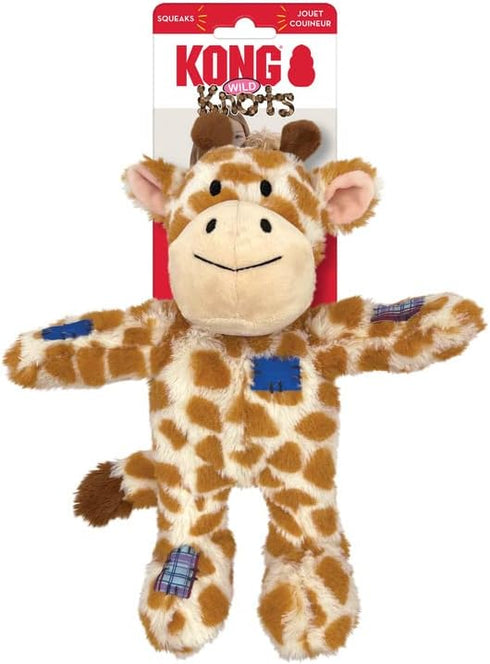 3 Pack KONG Wild Knots Dog Toys Bear, Giraffe & Tiger Durable Plush Toys with Internal Knotted Rope & Squeaker Soft