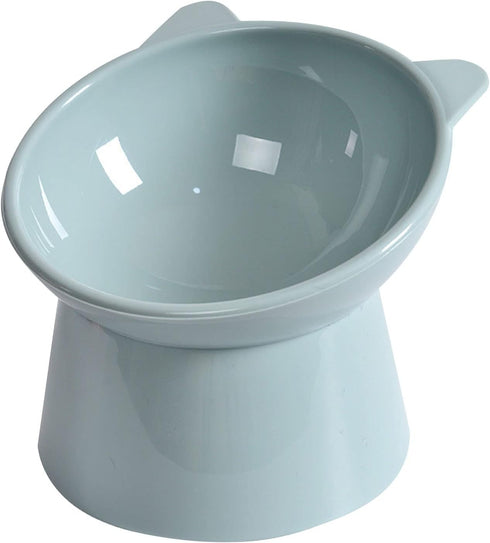 Tilted Cat Food Bowl - Blue Slanted, Whisker Friendly, Anti Vomiting Cat Bowl
