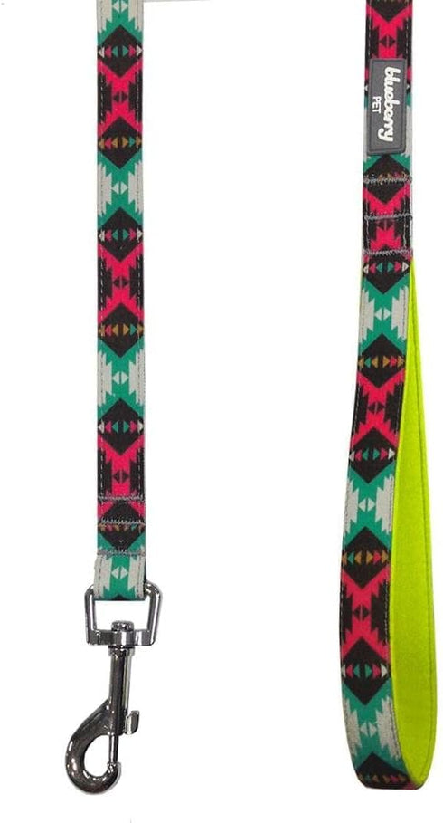 Blueberry Pet 5 ft x 5/8" Dog Leash with Soft Comfortable Handle, Southwestern Vintage Tribal Print, Extravagant Green,
