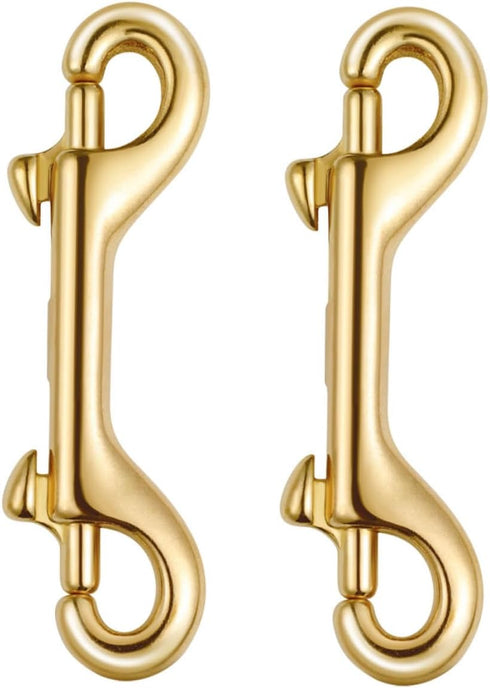 2pcs Brass Double Hook Metal Snap Hooks, Dog Leash Clip Chain Clasps, DIY Clasps for Pet Chain Buckle