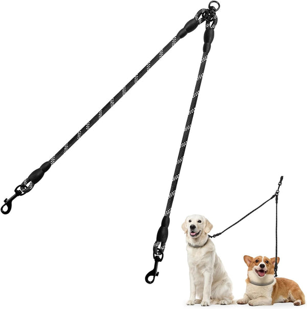 Taglory Double Dog Leash – Reflective Rope, No Tangle, Double Leash for Two Dogs, Puppy Small Medium Breeds, Black