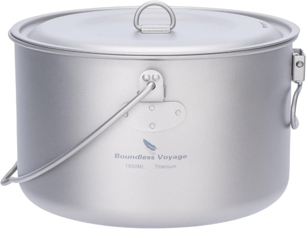 iBasingo Outdoor Titanium Pot with Lid, Folding Handle Camping Cookware for Hiking Picnic, Ultralight Bowl Tableware