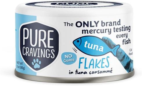 Tuna Flakes in Tuna Consommé, Canned Wet Cat Food Soup, 100% Mercury-Tested, 3oz, Pack of 12