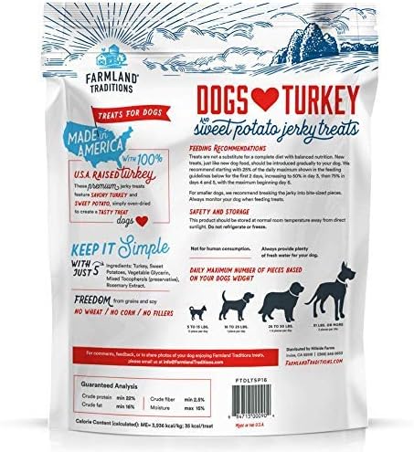 Farmland Traditions Turkey & Sweet Potato Premium Jerky Treats for Dogs, 48 oz Bag, Filler Free