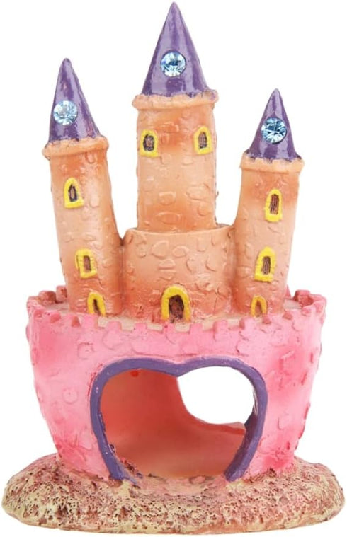 Cute Cartoon Pink Fairy Castle Decor, Small Fish Tank Ornament for Shrimp Crab Betta Cichlids