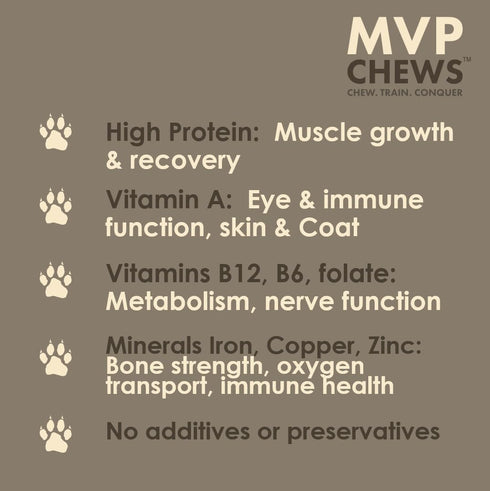 3.5oz (Pack 4) MVPChews | Freeze Dried Beef Liver Dog Treats | Single Ingredient Training Treats | High Protein, Grain