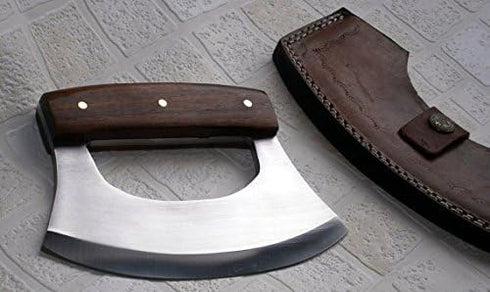 Poshland TTC-111 Handmade Demascus Ulu kitchen Knife -Wood Handle (Walnut Wood)