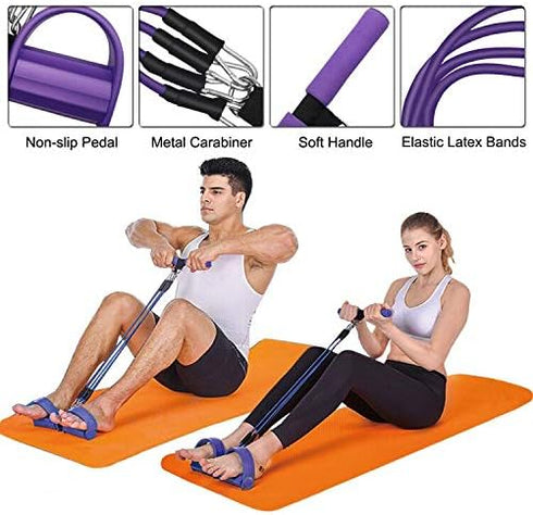 Pedal Resistance Band, 4-Tube Elastic Pull Rope for Sit-ups, Yoga Strap, Bodybuilding Expander, Fitness Equipment.