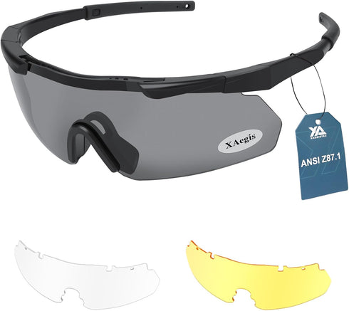 xaegistac Tactical Eyewear with 3 Interchangeable Lenses, Outdoor Unisex Shooting Glasses