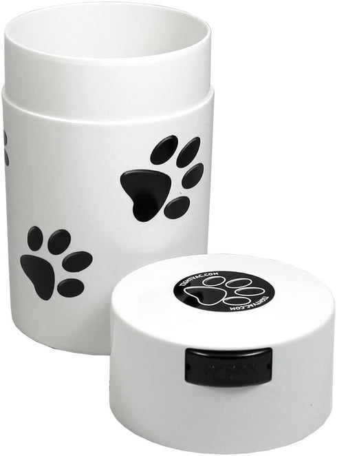 Pawvac 6 Ounce Vacuum Sealed Pet Food Storage Container, White Cap & Body/Black Paws
