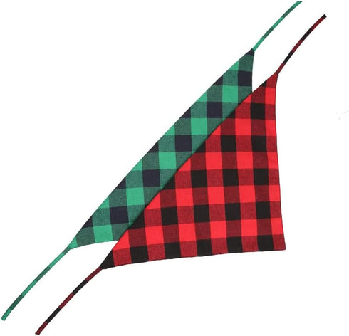 2 Pcs Dog Bandana Christmas Pet Triangle Scarf Accessories Bibs Red Green Black Plaid
