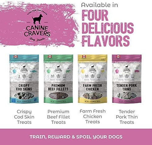 Canine Cravers Single Ingredient Dog Treats, Human Grade Air Dried Pet Food, Pork Thin Tenders, 5.3 oz