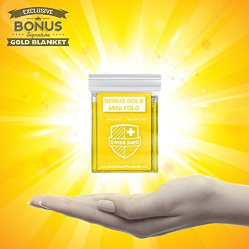 Swiss Safe Emergency Mylar Thermal Blankets + Bonus Space Blanket - Compact & Insulated for Cold Weather, Outdoor