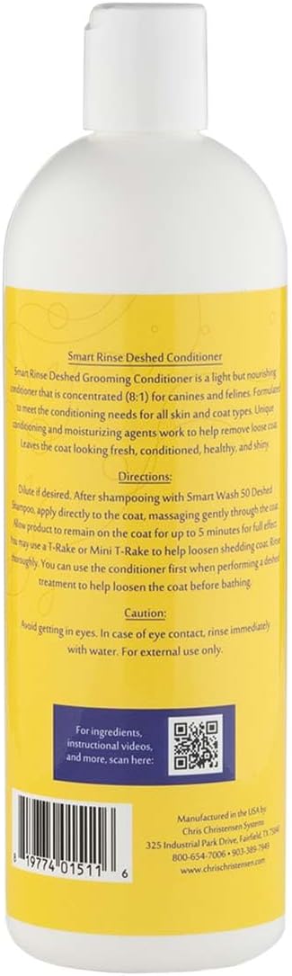 Chris Christensen SmartRinse De-Shed Ultra Concentrated Pet Conditioner - 16 oz, Makes up to 8 Bottles, Deep