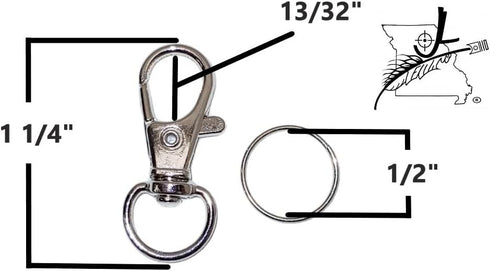 JL Missouri Parts & Misc. 5X 1 1/4" 1/2" Snap Hooks Lanyard Keychain Clips with Split Rings, Spring Loaded Lobster
