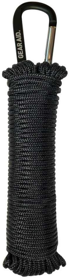 GEAR AID 325 Black Paracord and Carabiner, 50 ft Utility Cord for Camping and Hiking