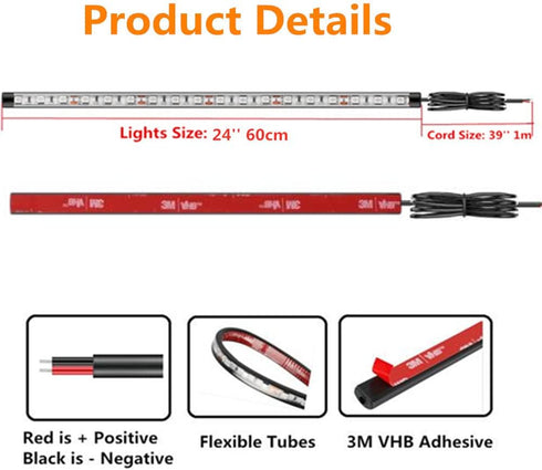 Vbakor 4 24'' 12V Sailboat Boat Led Strip Lights, Pcs Marine Interior Courtesy Deck Navigation Lights, Super Bright