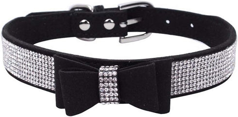 Rhinestone Dog Collar, Soft Suede Leather Dazzling Sparkling Collar for Pet Dog Puppy with Crystal Diamond