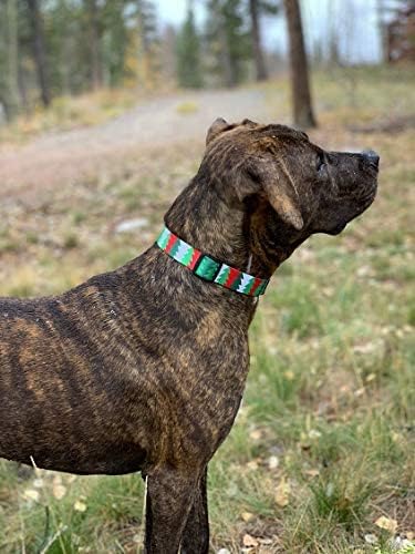 Native Pup Christmas Dog Collar, Winter Holiday Collars for Pets, Red Green, Large Breeds