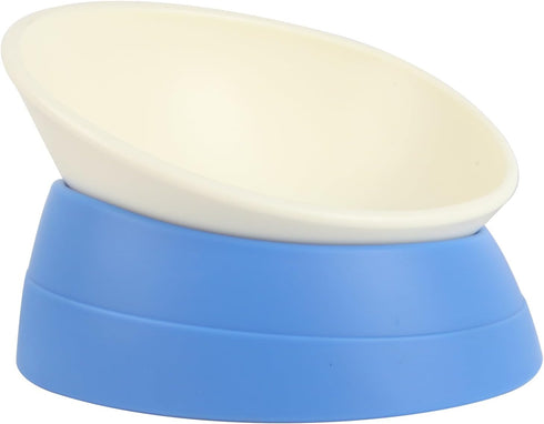 Bulldog Bowl Anti-Slip Dog Cat Dish, Detachable Rubber Pet Feeder, Tilted Base, Blue, 2 Cup