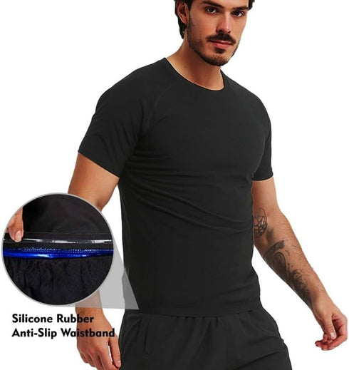 FEVOHOT Sauna Shirt for Men Short Sleeve Compression Sweat Suit Loss Body Shaper T-Shirt Heat Trapping Workout Gym