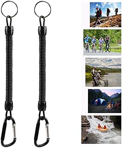 Pack of 6 Fishing Lanyard with Carabiner - Black Coiled Ropes for Secure Pliers, Lip Grips, Tackle Tools