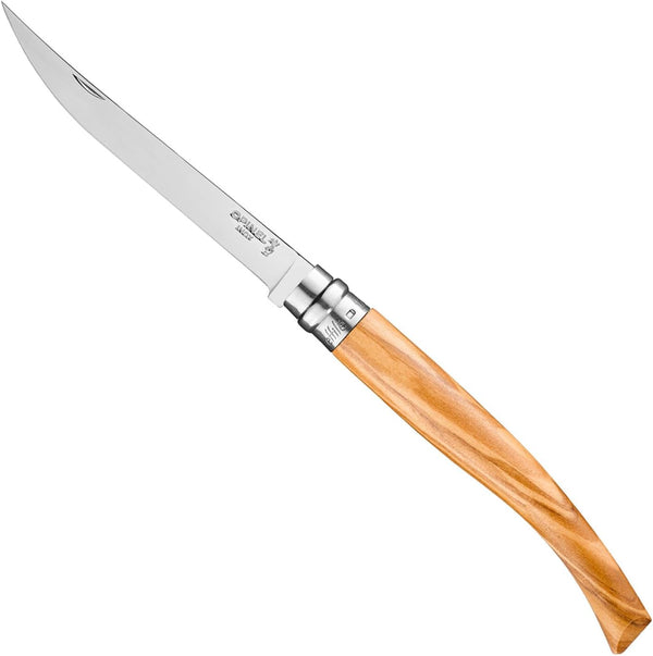 Opinel Effile Slimline Series Folding Fillet Knife, Slim Blade Folding Knife with Virobloc Locking Collar, Olivewood
