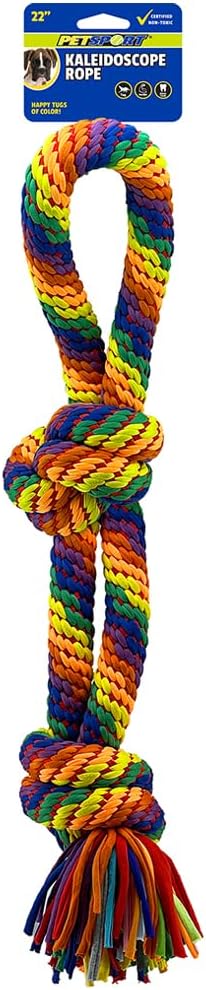 PetSport Kaleidoscope Rope X-Large Knot Tug 22" Dog Chew & Rope Toy, Bright Rainbow Colors