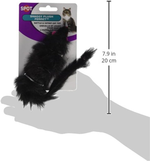 SPOT 11 Inches Shaggy Plush Ferret - Interactive Rattle and Catnip Fuzzy Toy for Indoor Cats and Kittens, Large Size