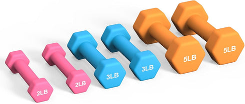 Portzon Weights Dumbbells, Set of 2 Neoprene Dumbbells, 10 Color Options, Anti-Slip Hex Shape