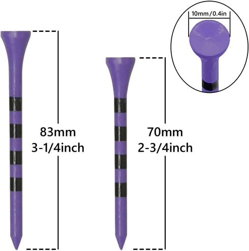 Striped Wooden Golf Tees | 2 3/4 Inch, 100 Count | Colorful Bamboo Durable, Gifts for Men Women