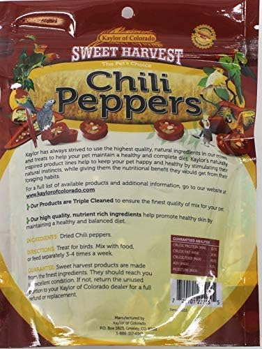 Chili Peppers Treat, 1.5 Oz Bag, Real Chili Peppers for Birds, Cockatiels, Parakeets, and More
