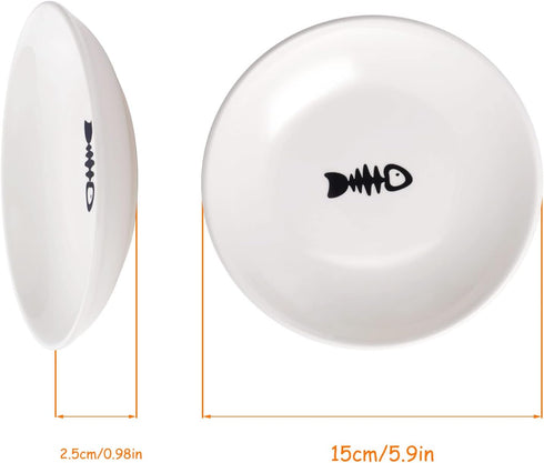Dorakitten Ceramic Cat Food Plates, Wide Bowls for Wet Food, Shallow Dishes for Kittens with Non-Slip Mat