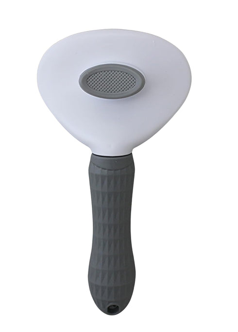 Easy-Clean Slicker Brush for Dogs, Cats & Bunnies - Gentle De-shedding & Grooming Tool with Ergonomic Handle, Push Button Self-Cleaning, Suitable for All Hair Types - Gray