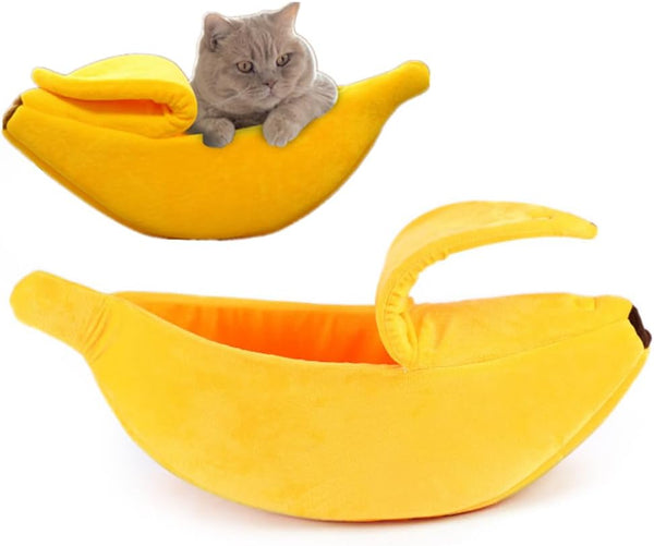 Creative Banana Shape Dog Cat Bed, Cute Banana Puppy Pad Kennel, Warm Soft Pet Supplies for Kitten Puppy (Small)
