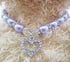 Engraved Crystal Heart Dog Necklace Jewelry with Bling Pearls for Small Dogs - Purple, 10 to 12-Inch