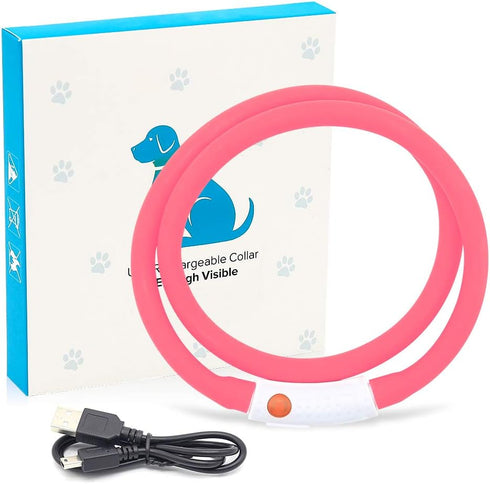 BSEEN Light Up Dog Collar, Silicone LED Rechargeable Glowing Puppy Collar, Pink