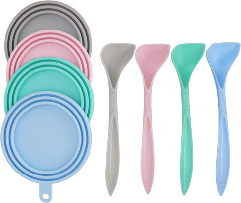 4 Pack Can Covers and Pet Spoons Set, Universal Silicone Lids for Pet Food Cans, 1 Fit 3 Standard Size Dog and Cat
