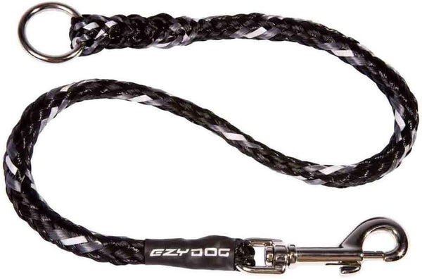 EzyDog Standard 24-Inch Rope Dog Leash Extension - Black - Reflective Trim for Nighttime Safety