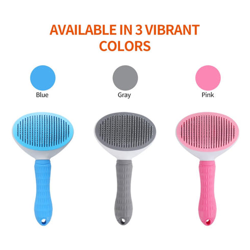 Cat Brush with Release Button, Universal for Cats and Dogs, One Click Release, Brush and Flea Comb Set (Grey)